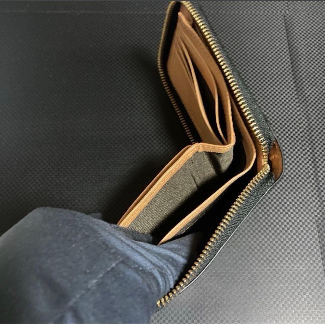 ロカド シェルコードバン 二つ折り 財布 ラウンドファスナー 馬革 ブラック