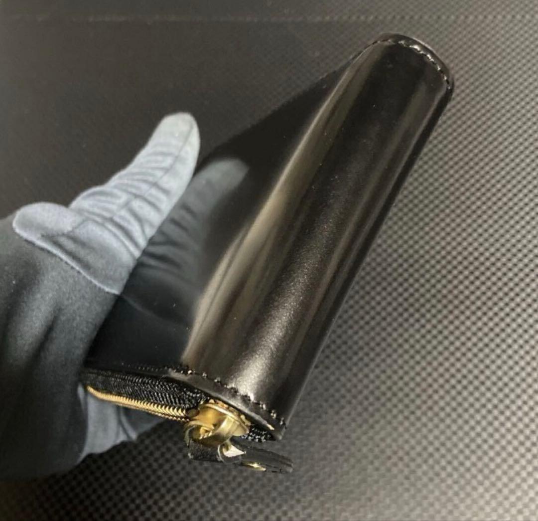 ロカド シェルコードバン 二つ折り 財布 ラウンドファスナー 馬革 ブラック