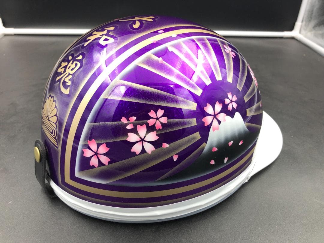 コルク半　カスタム　富士日章　３つボタン　パープルゴールドラメ　ぼかし　桜