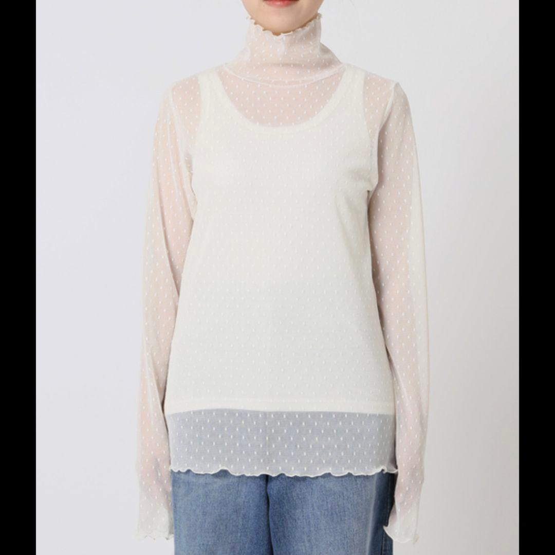 Spic＆Span　ドットチュールハイネックプルオーバー　ブラウン