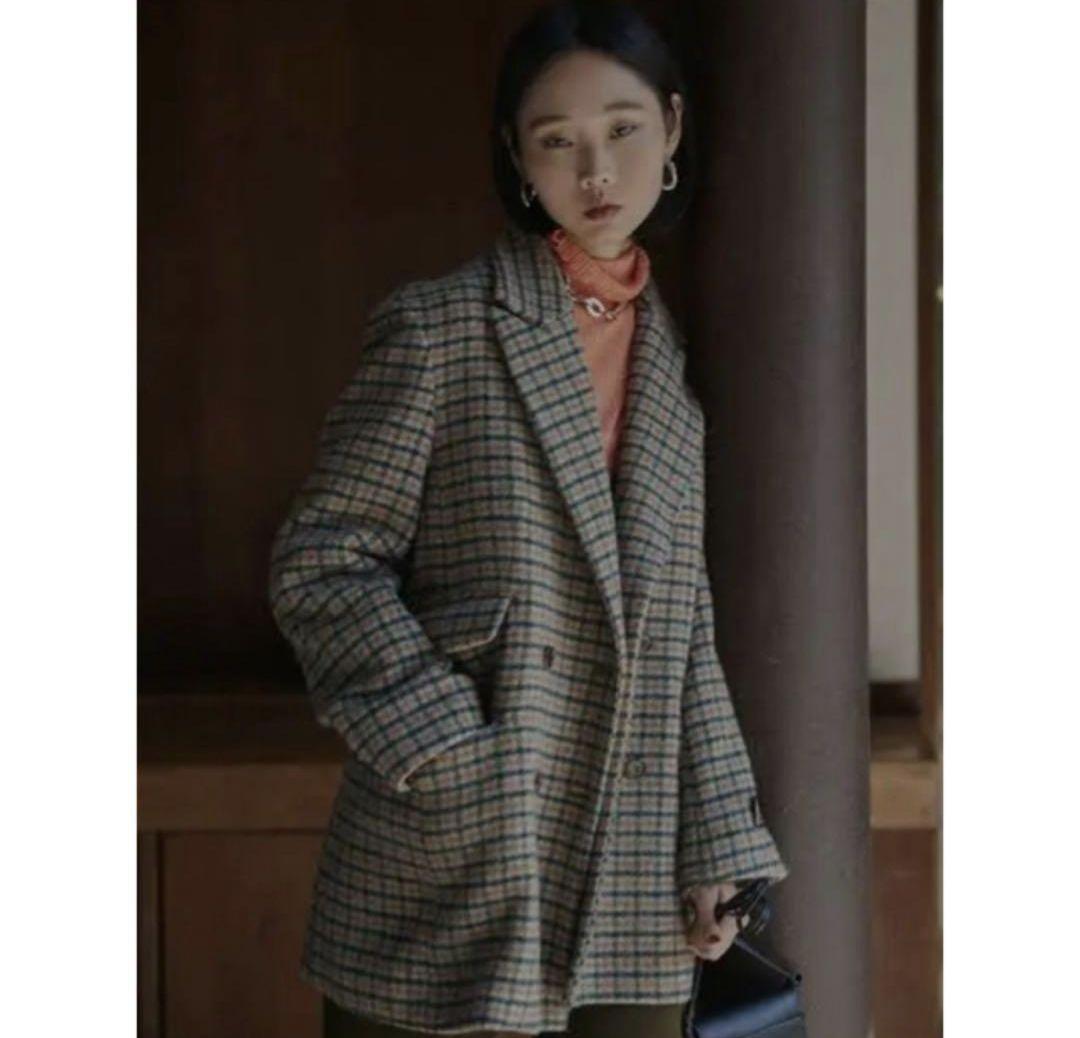 Ameri　CHECK ECO WOOL BIG JACKET