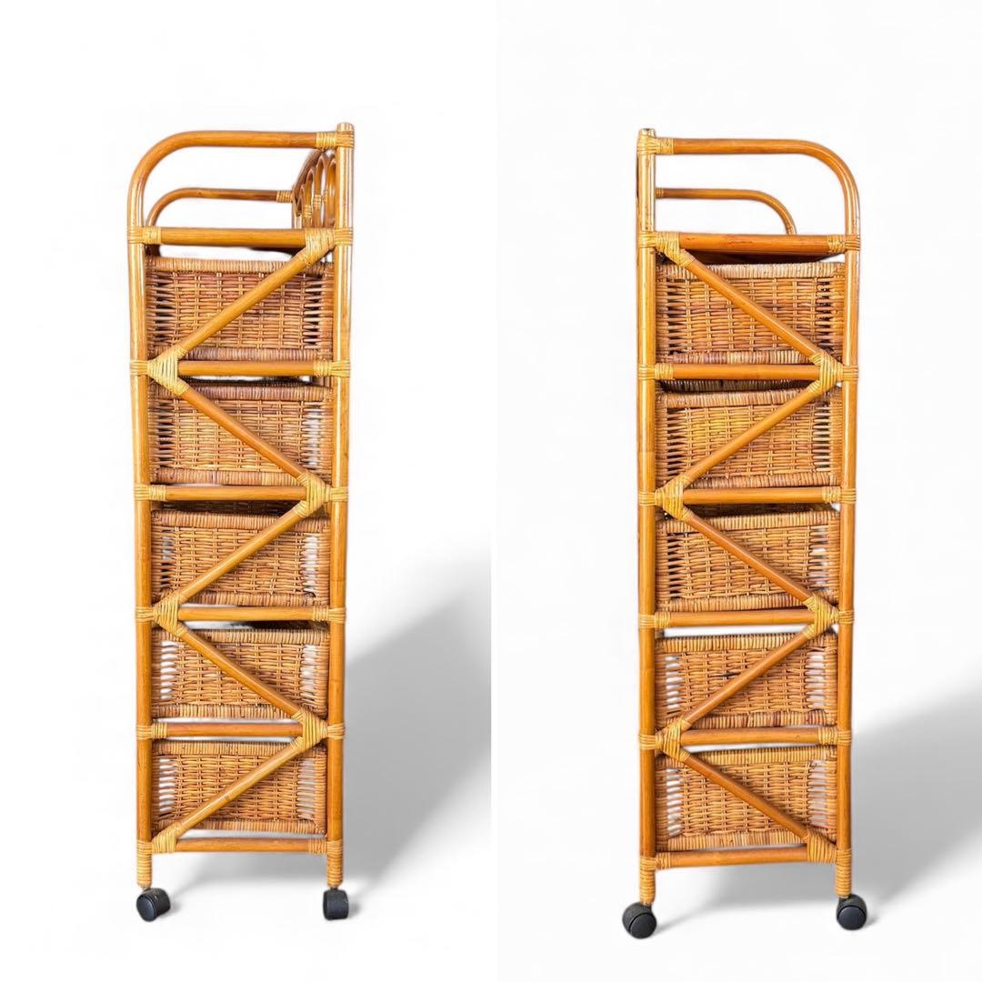 5段収納チェスト　キャスター付　天然素材　高さ約120cm　大型