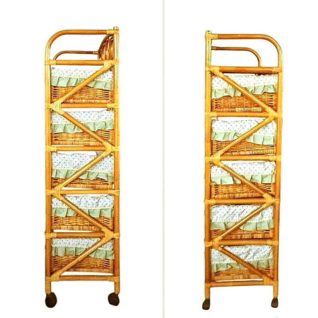 5段収納チェスト　キャスター付　天然素材　高さ約120cm　大型