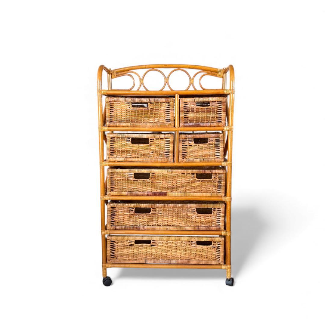 5段収納チェスト　キャスター付　天然素材　高さ約120cm　大型