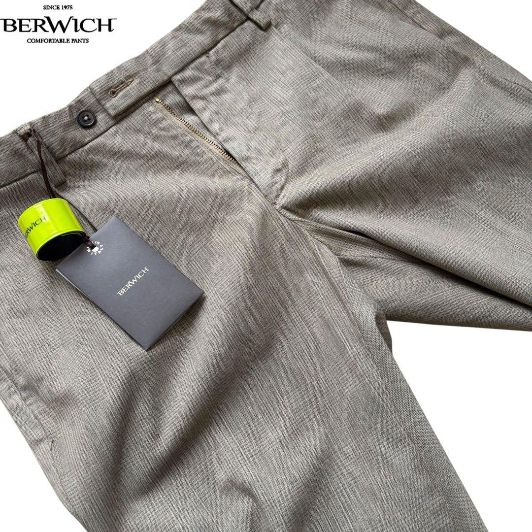 新品未使用/3.5万円/BERWICH/フェードベージュグレンチェックパンツ