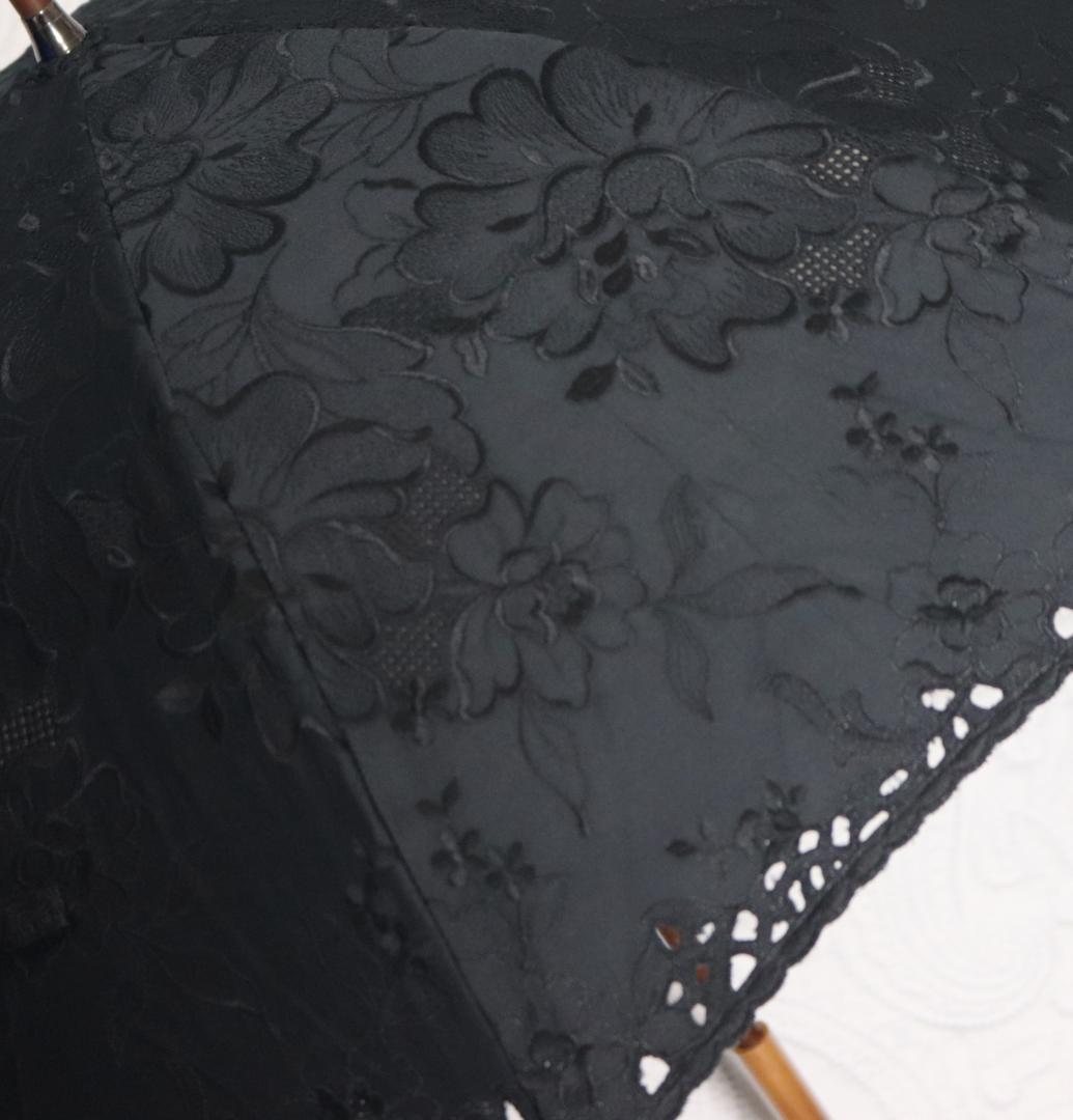 新品【長傘 日傘】抜け感 豪華 総刺繍 高級日傘 木製 日本製 黒