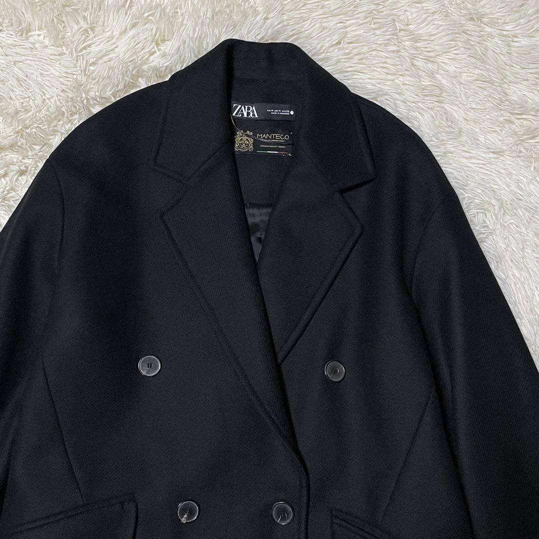 【S】ZARA ザラ MANTECO ダブル チェスターコート ブラック