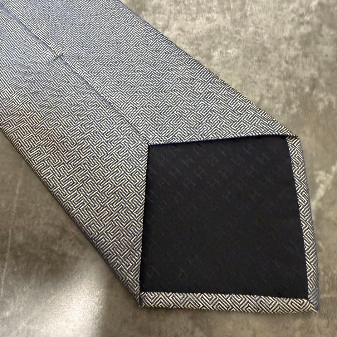 【✨極美品✨】 HERMES エルメス ネクタイ シルバー H柄 ファソネ 光沢