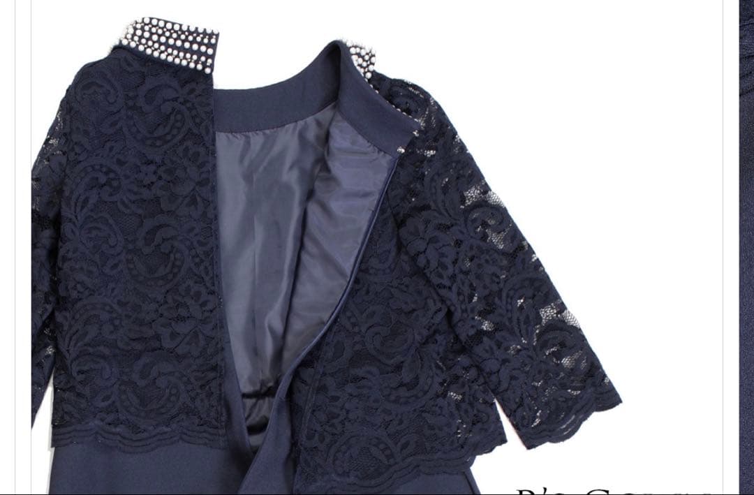 ネイビー レース ビジュー ロングドレス　ママドレス