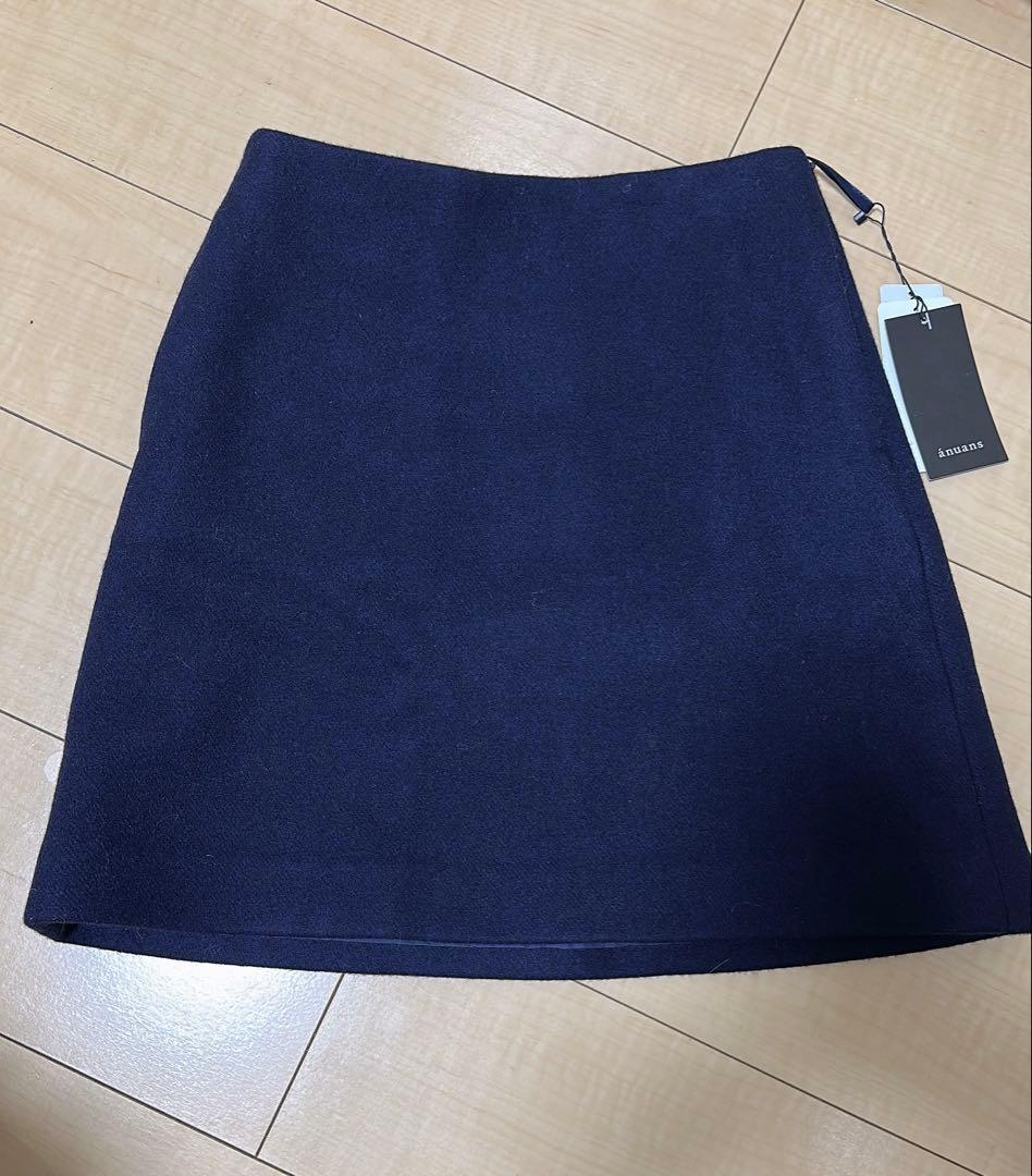 アニュアンス　ウールダブルクロスミニスカート　ネイビー　ウールミニスカート