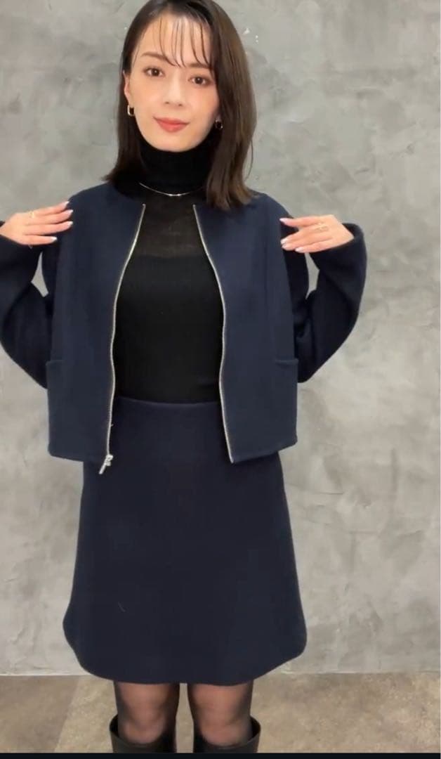 アニュアンス　ウールダブルクロスミニスカート　ネイビー　ウールミニスカート