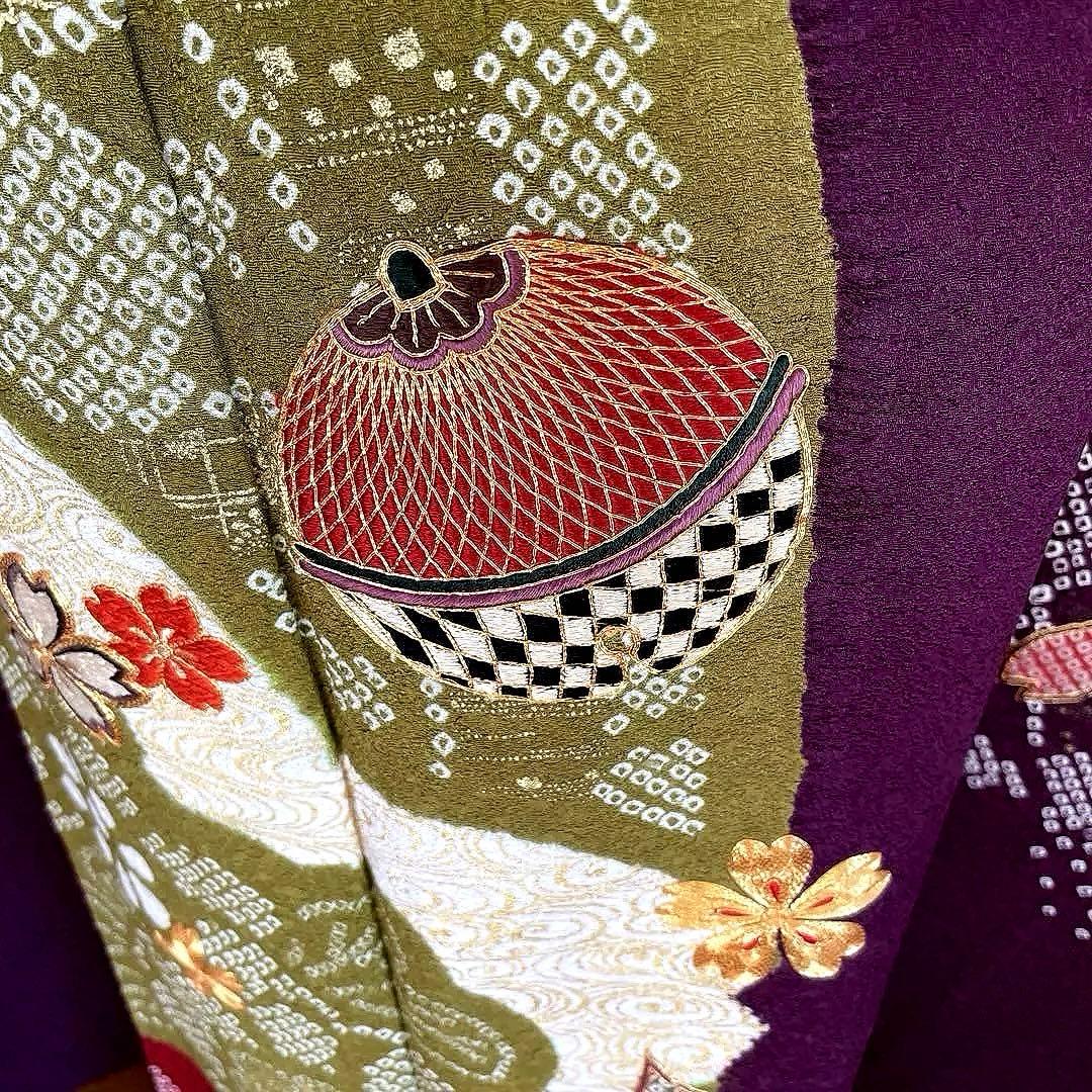 まーページ　プラスサイズ　高身長　絞り　手刺繍　成人式振袖　振袖　裄丈69