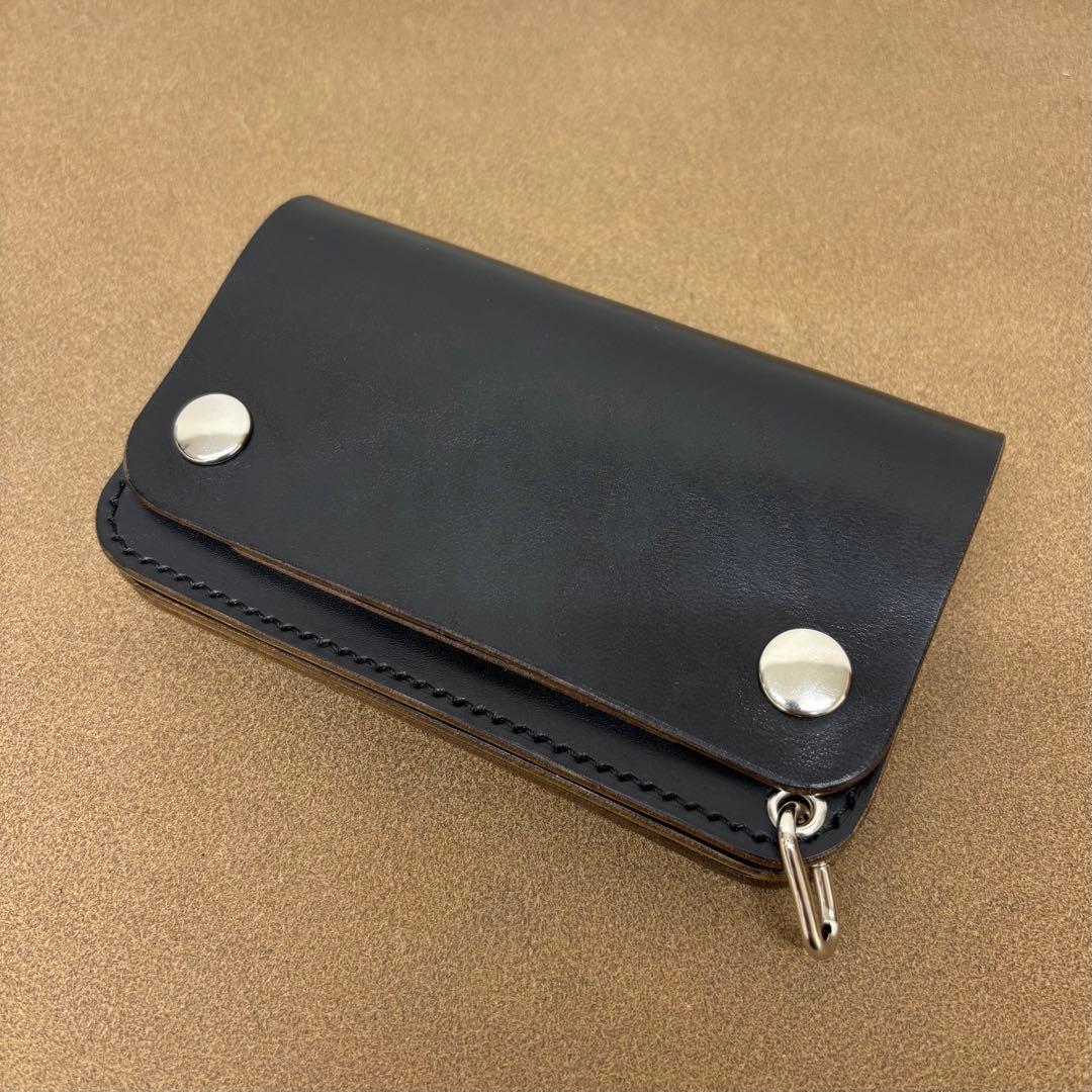 【6015】ホースバット　 トラッカーウォレット　ミドル　黒　茶心　3層