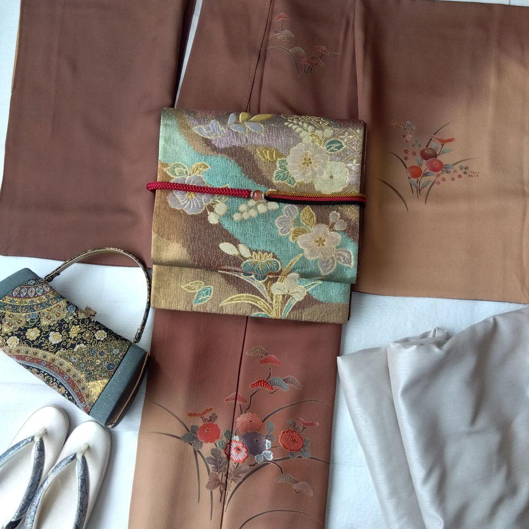 ◆美品◆袋帯 翠山工房 辻ケ花 赤茶 金箔 訪問着 付下げ 色無地 結婚式