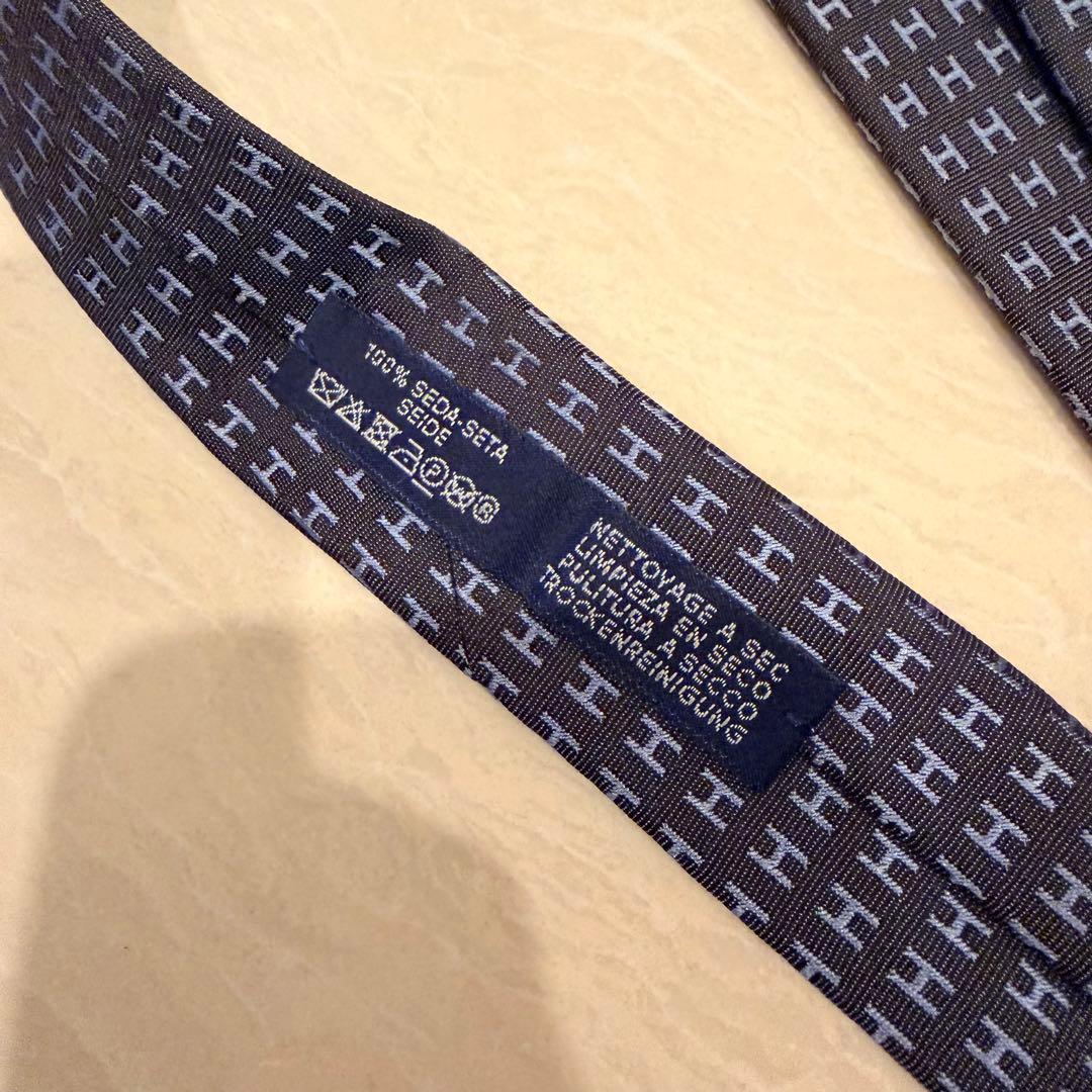 【未使用品】HERMES ネクタイ ネイビー Hパターン 箱付き