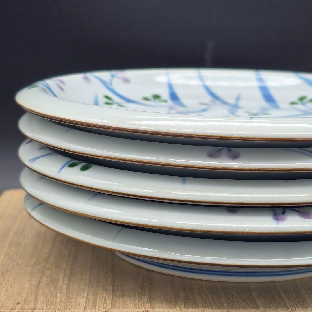 有田焼 源右衛門窯 染錦秋草絵 銘々皿5客揃