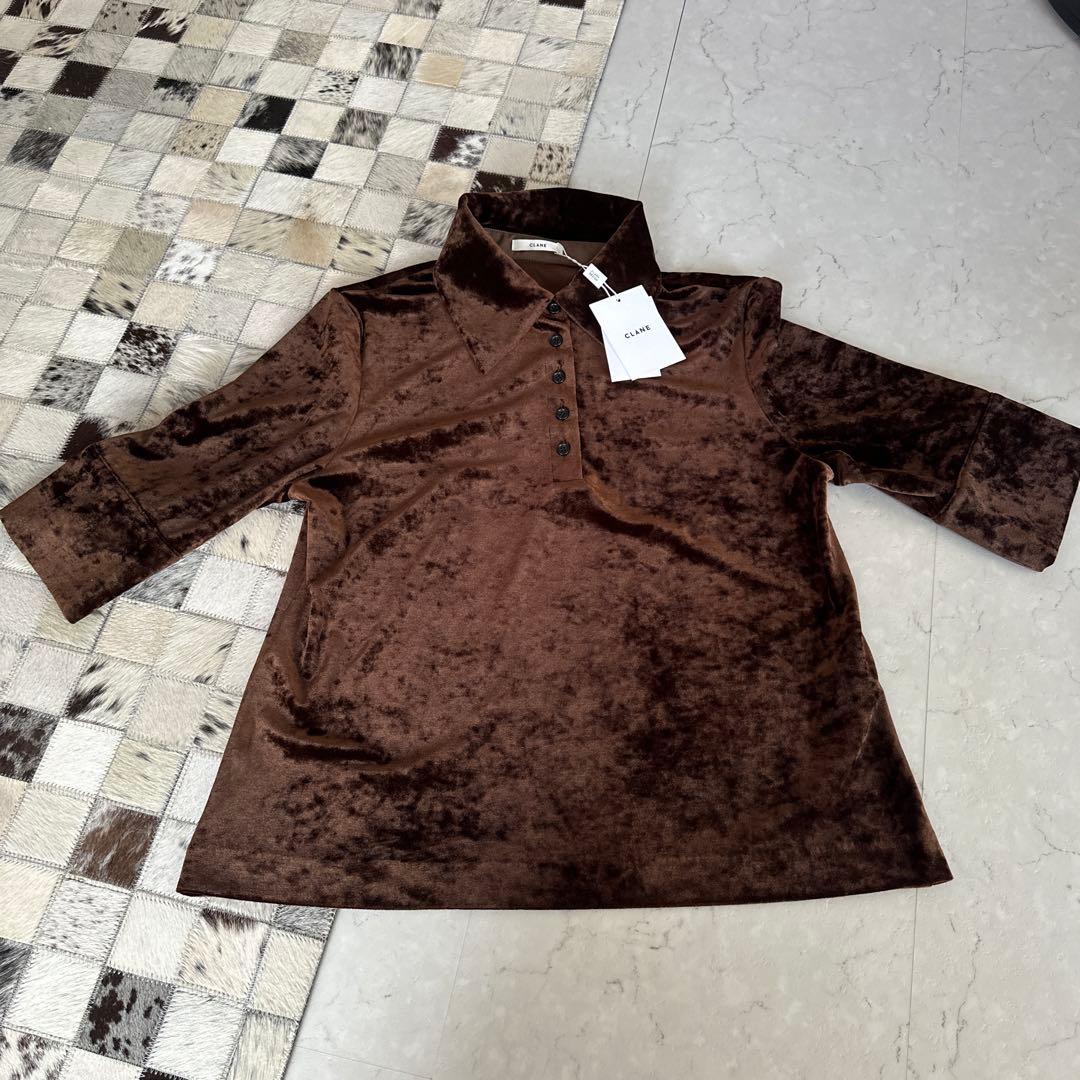新品タグ付 店舗購入CLANE CRUSHED VELOUR POLO TOPS