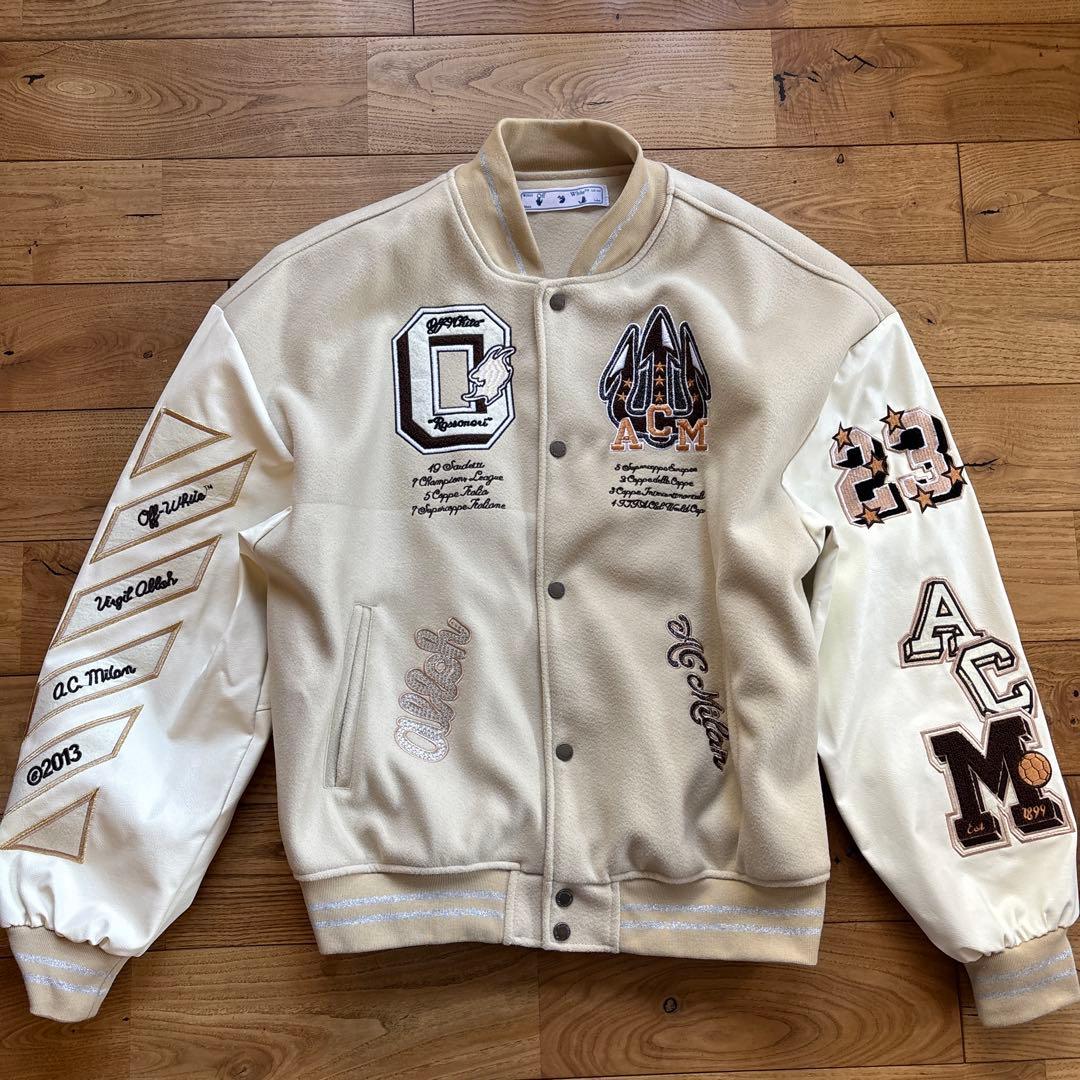 【俺】オフホワイト バーシティジャケット スタジャン