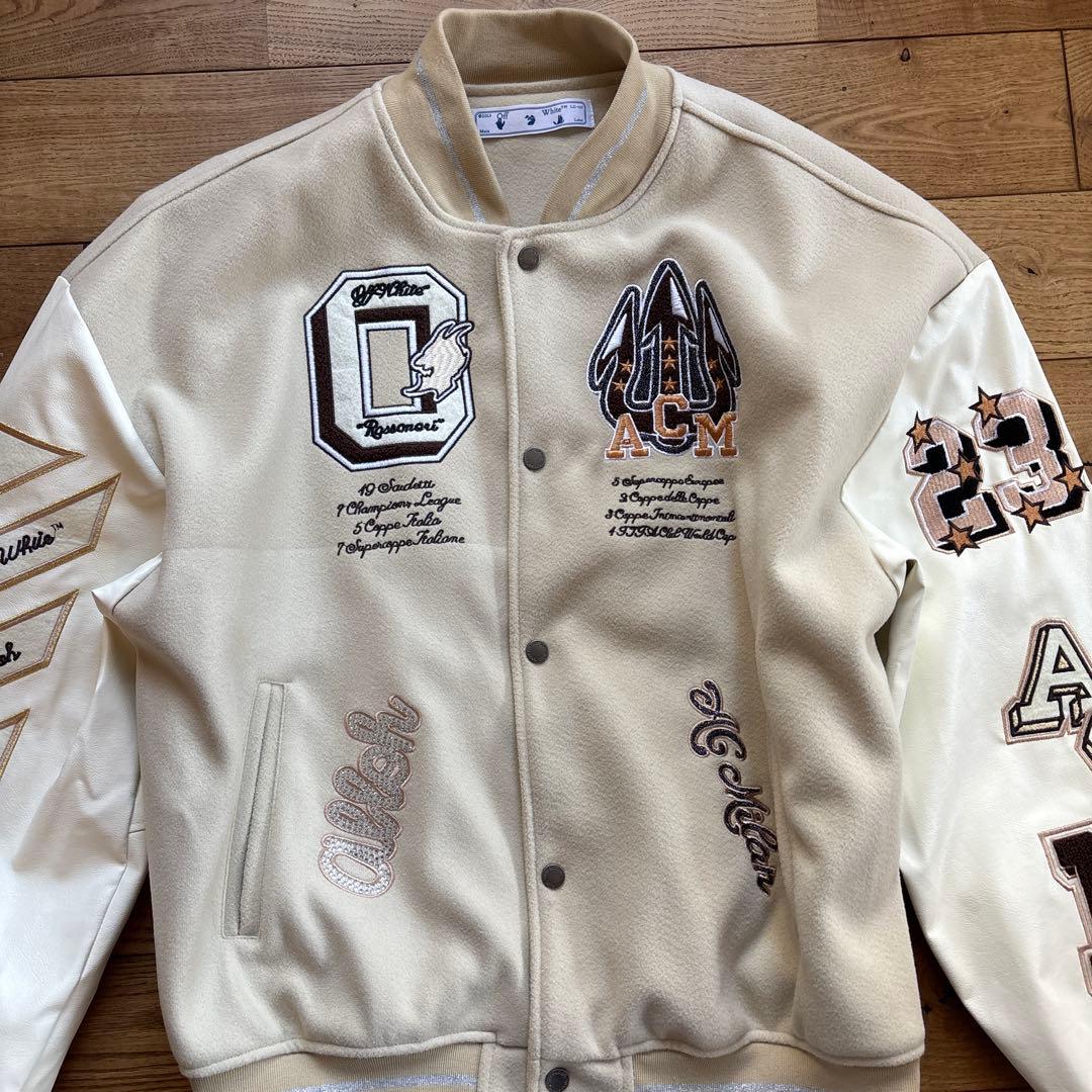 【俺】オフホワイト バーシティジャケット スタジャン