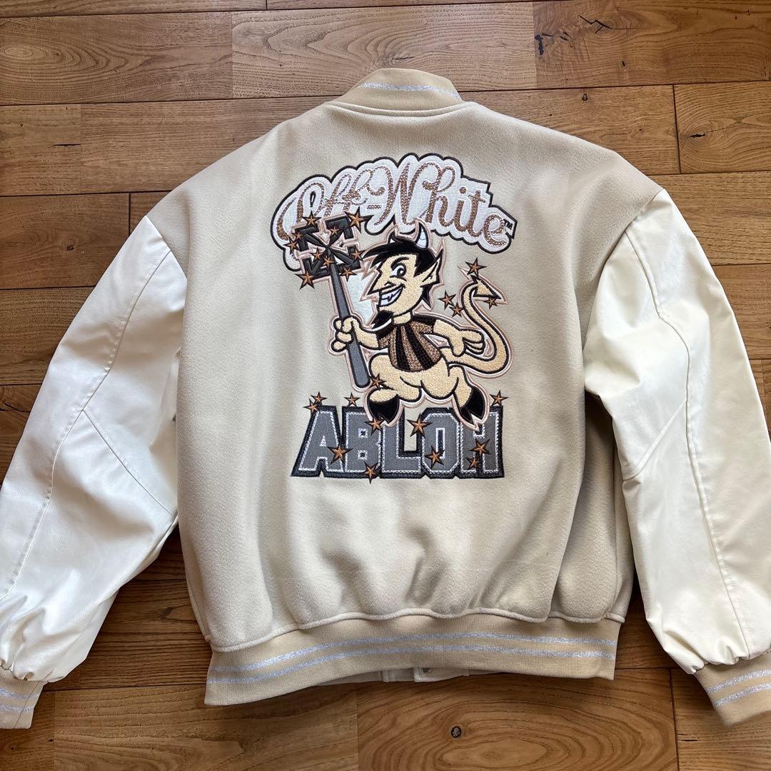 【俺】オフホワイト バーシティジャケット スタジャン