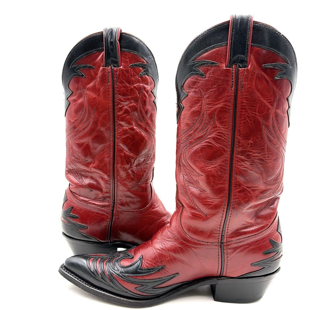 希少 USA製 コードウエスト ウエスタンブーツ 8.5 黒 赤 本革 26.5