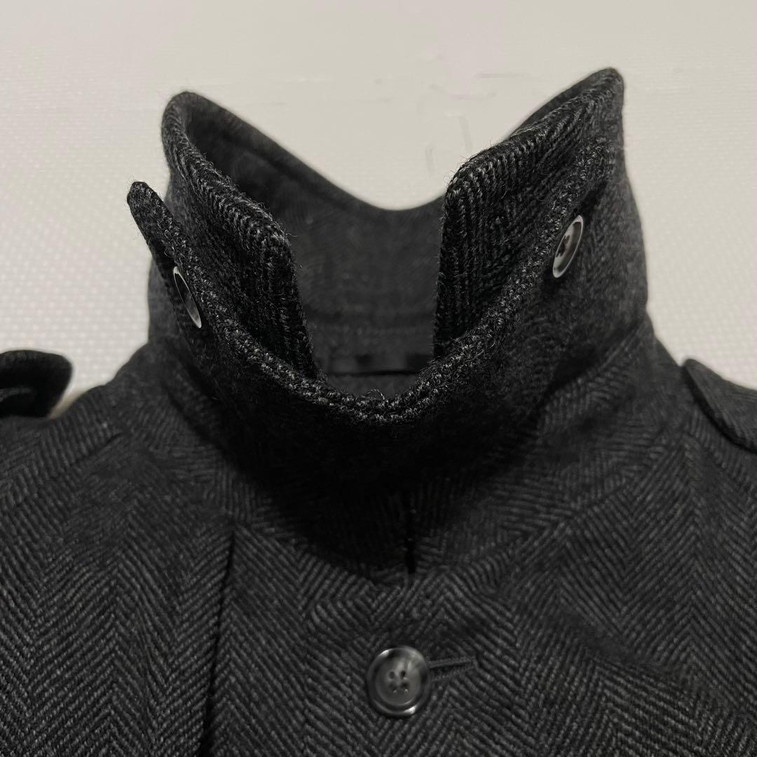 美品 麻布テーラー アンゴラ カシミヤ ヘリンボーン ウール コート 濃グレー