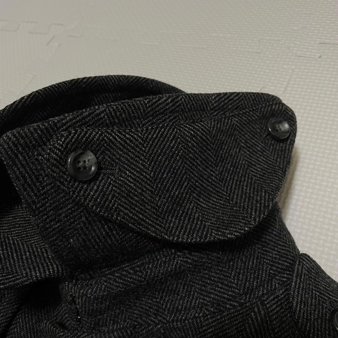 美品 麻布テーラー アンゴラ カシミヤ ヘリンボーン ウール コート 濃グレー