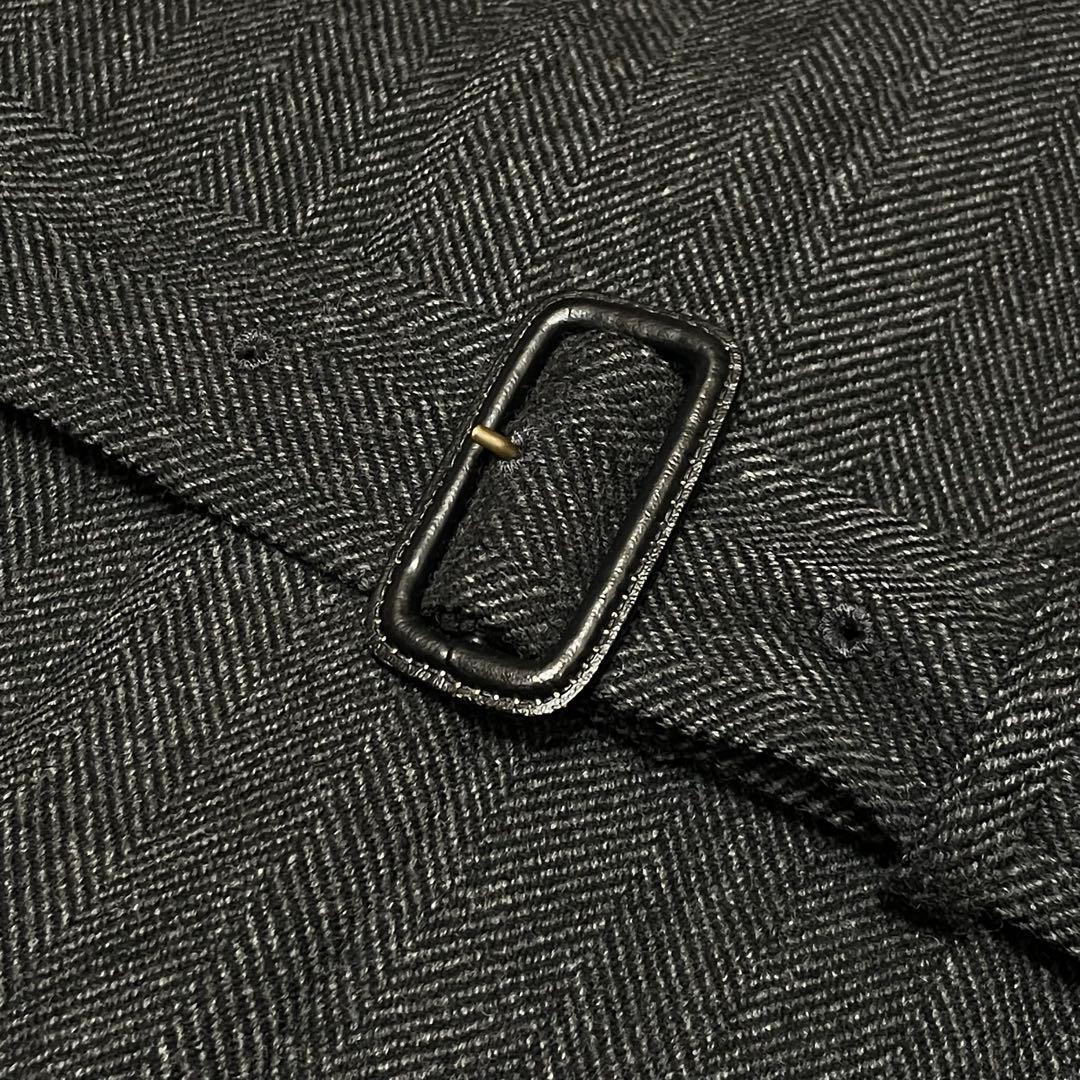 美品 麻布テーラー アンゴラ カシミヤ ヘリンボーン ウール コート 濃グレー