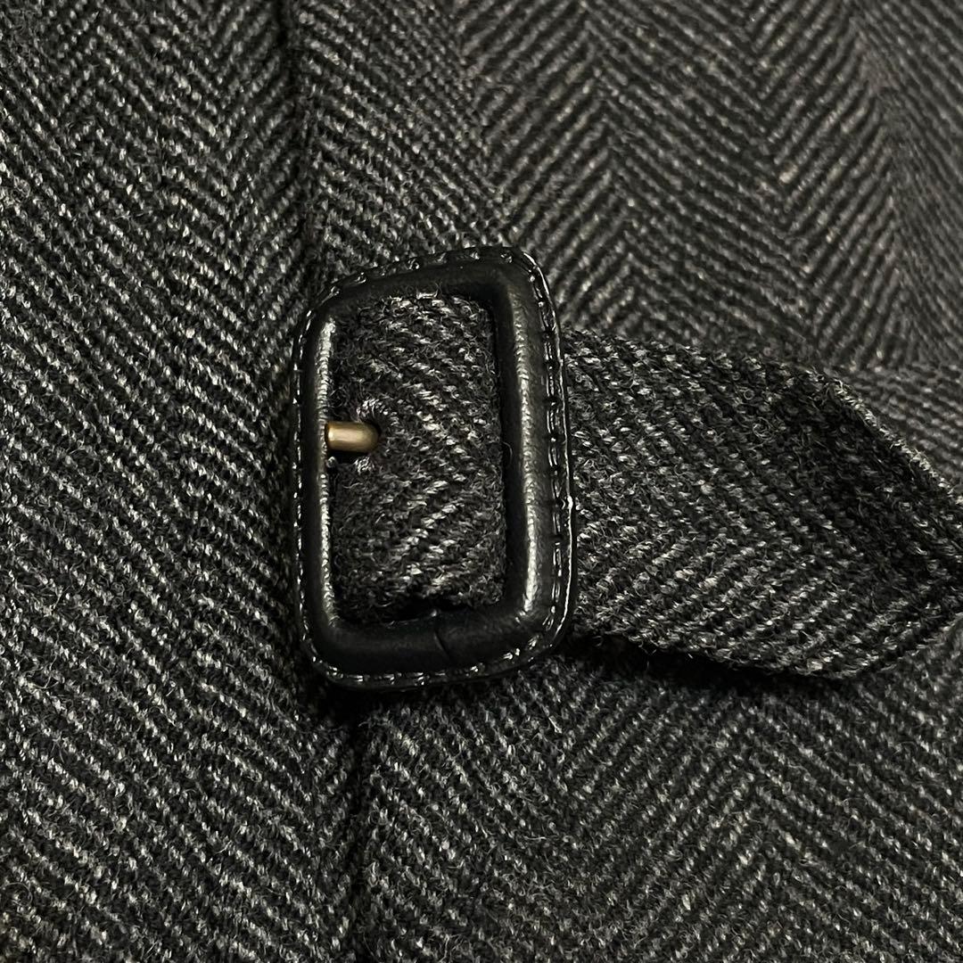 美品 麻布テーラー アンゴラ カシミヤ ヘリンボーン ウール コート 濃グレー