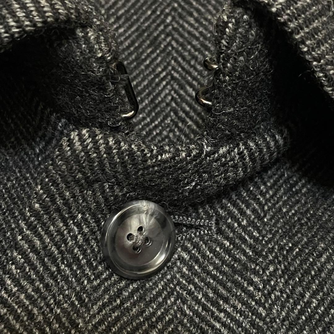 美品 麻布テーラー アンゴラ カシミヤ ヘリンボーン ウール コート 濃グレー