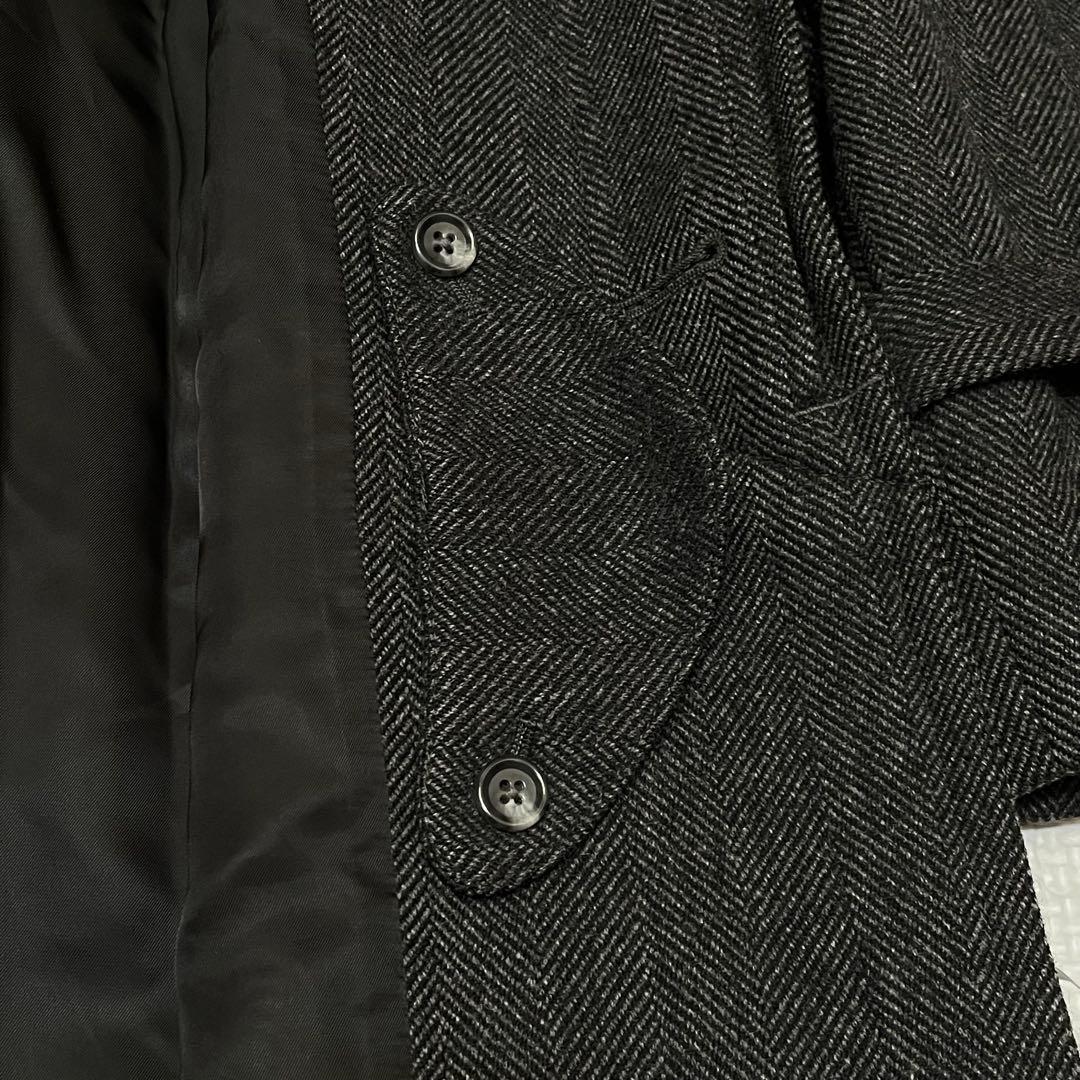 美品 麻布テーラー アンゴラ カシミヤ ヘリンボーン ウール コート 濃グレー