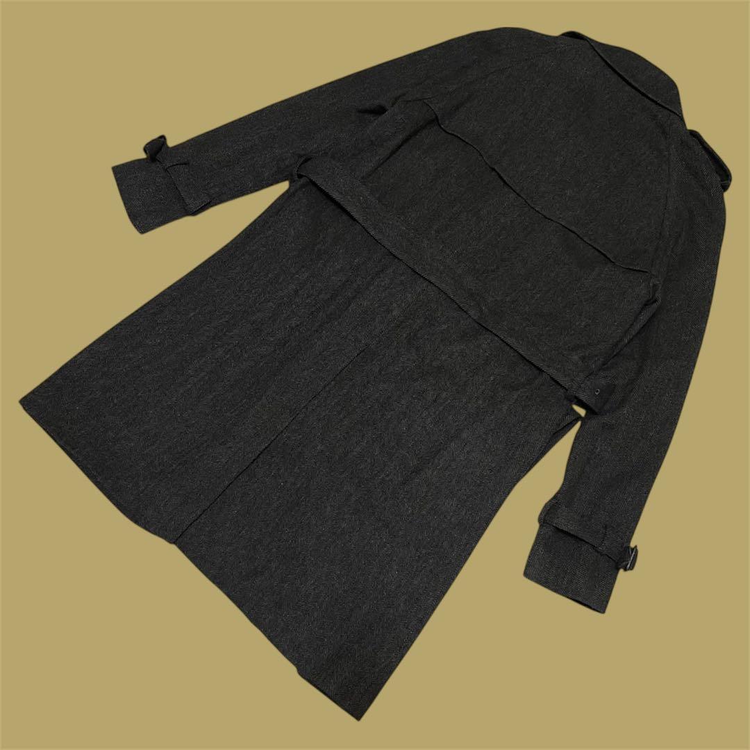 美品 麻布テーラー アンゴラ カシミヤ ヘリンボーン ウール コート 濃グレー