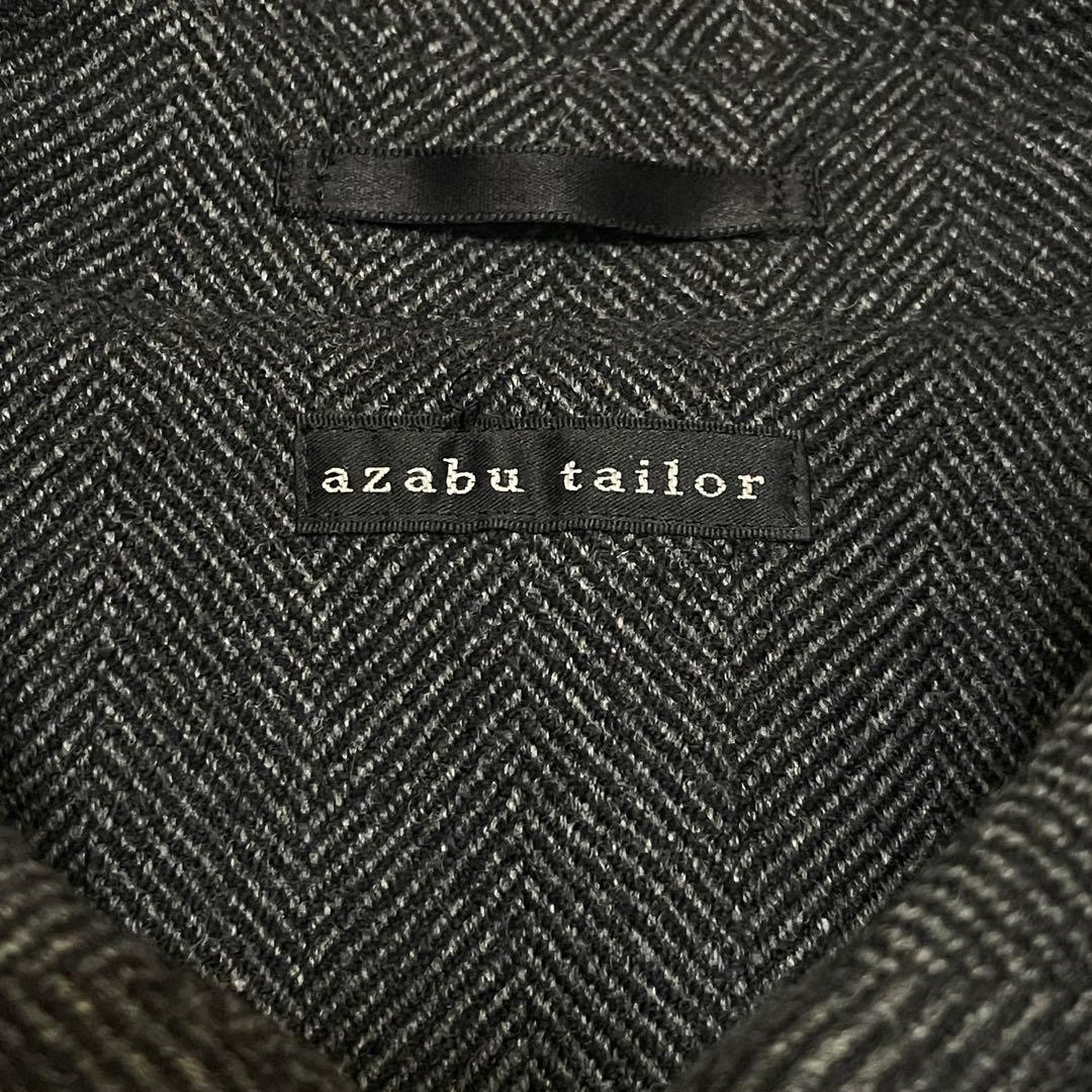 美品 麻布テーラー アンゴラ カシミヤ ヘリンボーン ウール コート 濃グレー