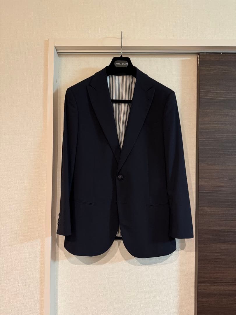 未使用！ジョルジオアルマーニ 48 SOHOライン ピークドラペル濃紺柄