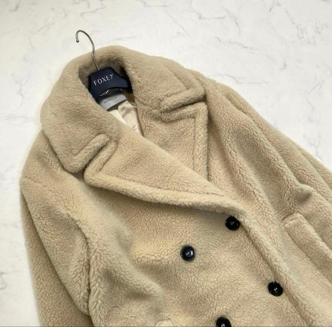 美品 マックスマーラ マレーラ ボア コート ベージュ ダブル 40 近年物