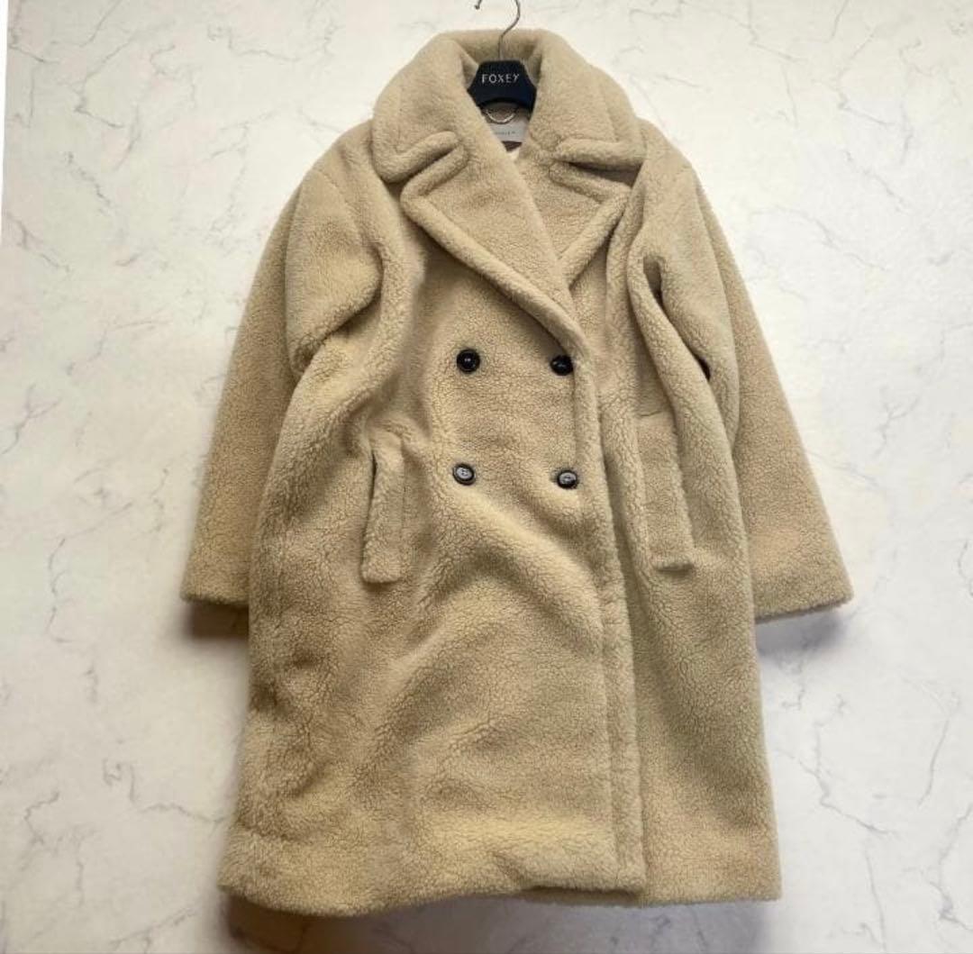 美品 マックスマーラ マレーラ ボア コート ベージュ ダブル 40 近年物