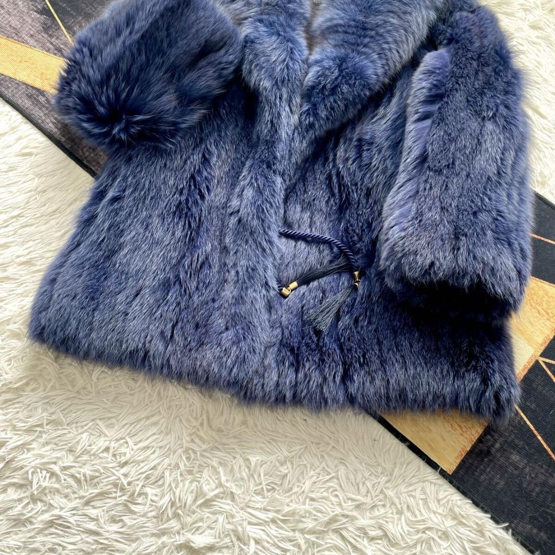 肉厚◎/総丈83 希少カラー ブルー フォックス ファーコート 毛皮 L エンバ