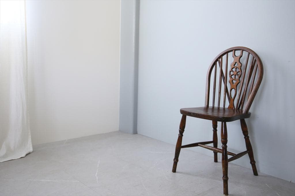 英国アンティーク木製ホイールバックチェア/ダイニングイス/椅子(92-37-4)