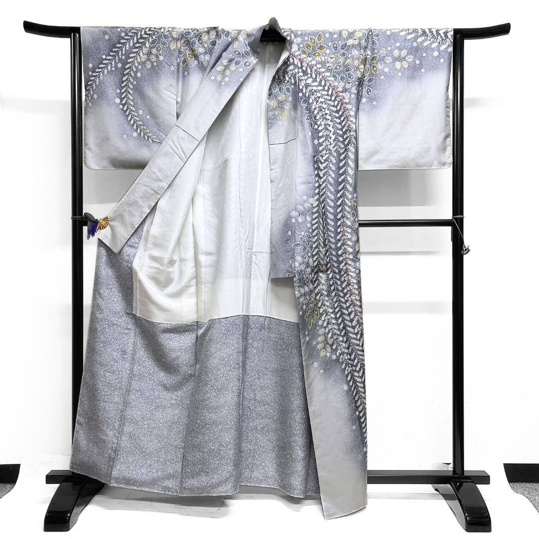 作家もの　訪問着　染め大島紬　絞り　辻ヶ花　藤　紋無し　着物　123b d ms