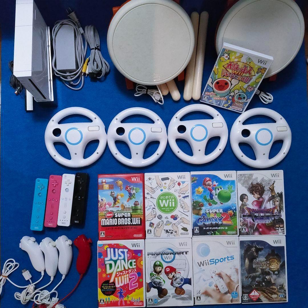 任天堂Wii 4人 ハンドル 本体 マリオカート 太鼓の達人 カラフルリモコン