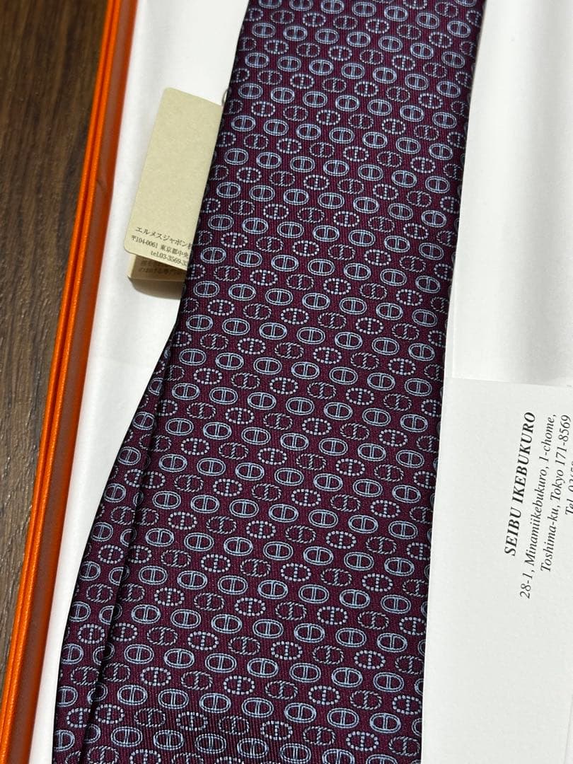 HERMES シルク Tie 7 ボルドー
