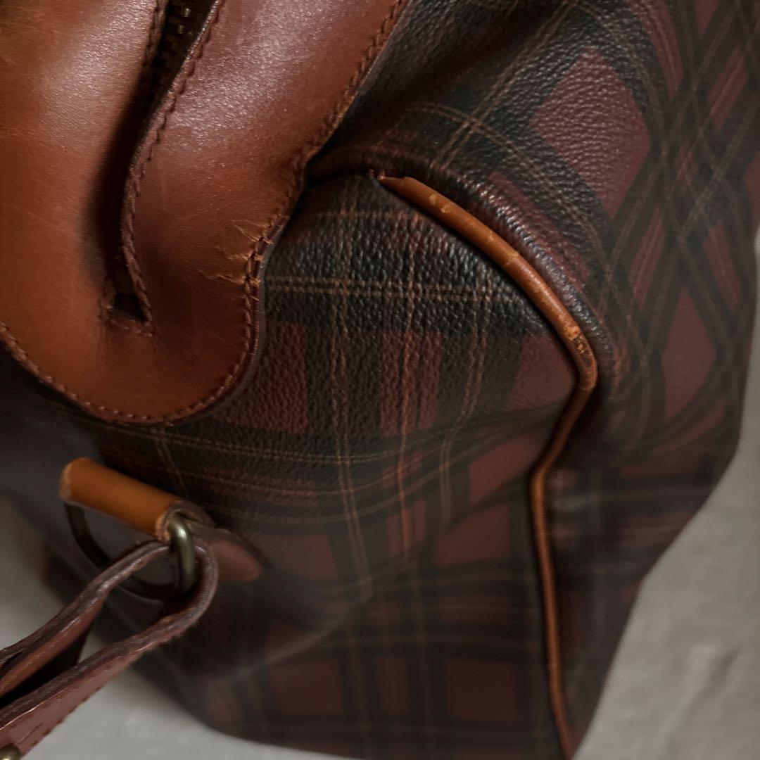 レア✨ラルフローレン 茶　チェック　ボストンバッグ　付属品 大きめ