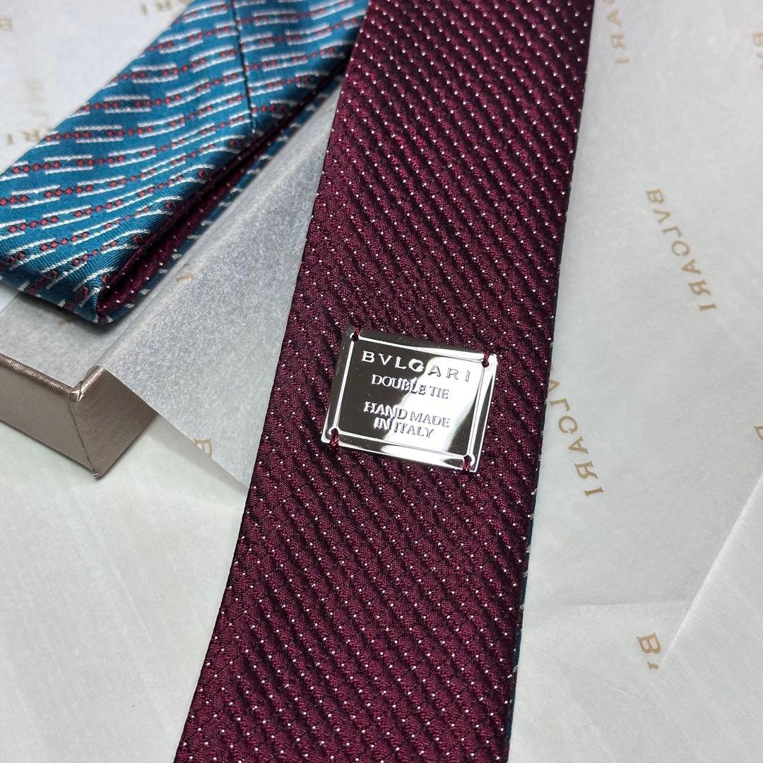 極美品☆希少☆ブルガリ☆ネクタイ☆箱付☆リバーシブル☆ワインレッド☆546