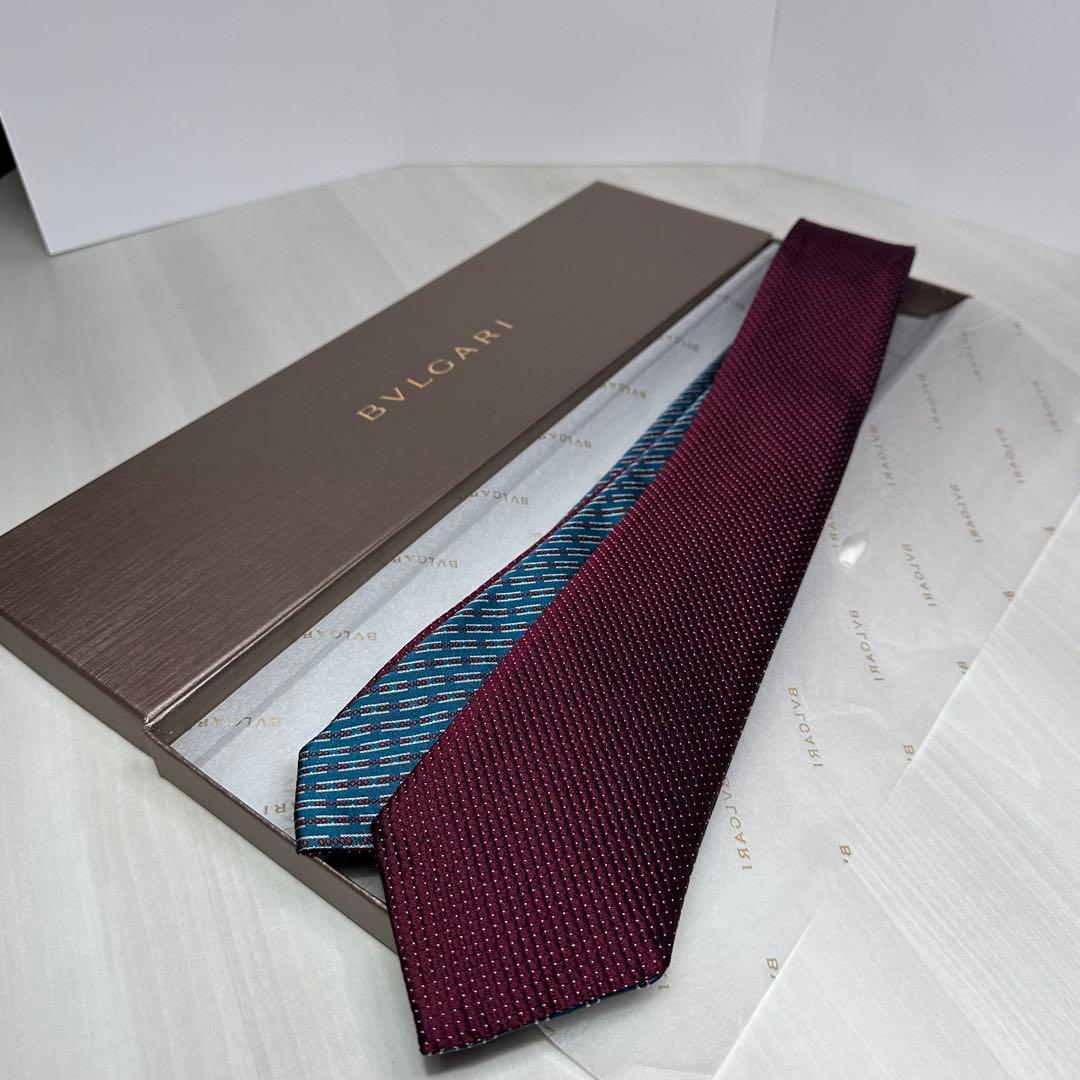 極美品☆希少☆ブルガリ☆ネクタイ☆箱付☆リバーシブル☆ワインレッド☆546