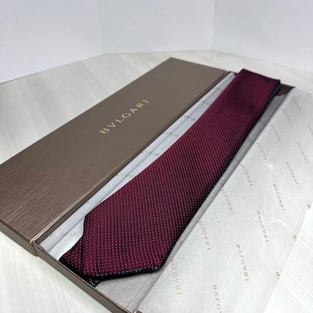極美品☆希少☆ブルガリ☆ネクタイ☆箱付☆リバーシブル☆ワインレッド☆546