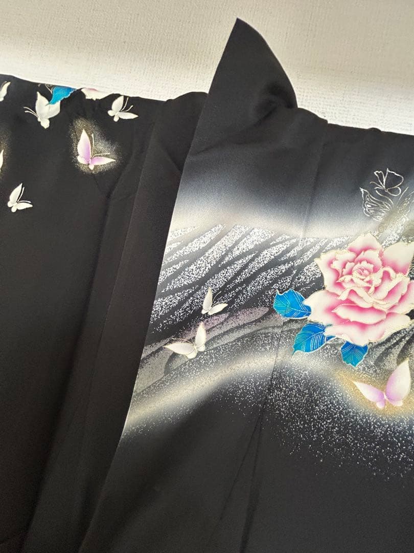 【 最終値下げ 】 豪華振袖５点セット！！　秋山庄太郎　バラに蝶柄　１９３