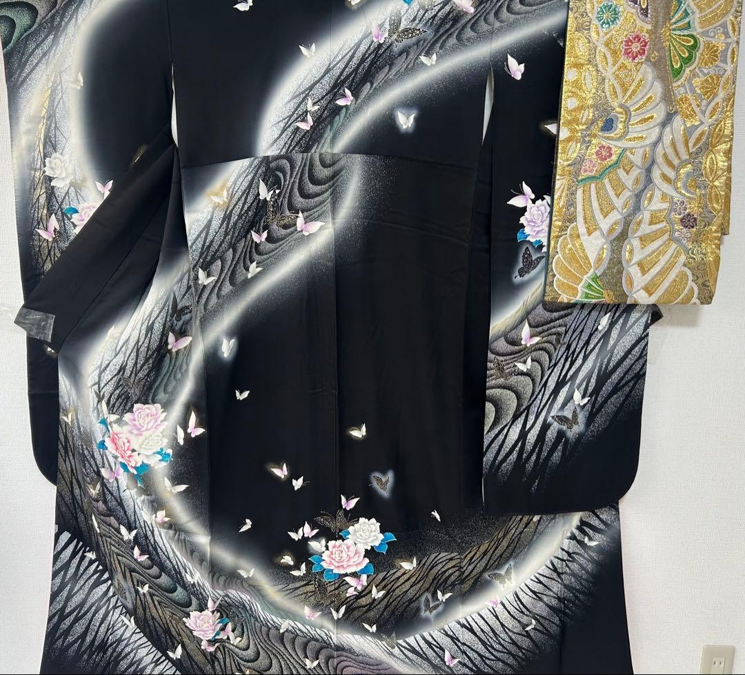 【 最終値下げ 】 豪華振袖５点セット！！　秋山庄太郎　バラに蝶柄　１９３