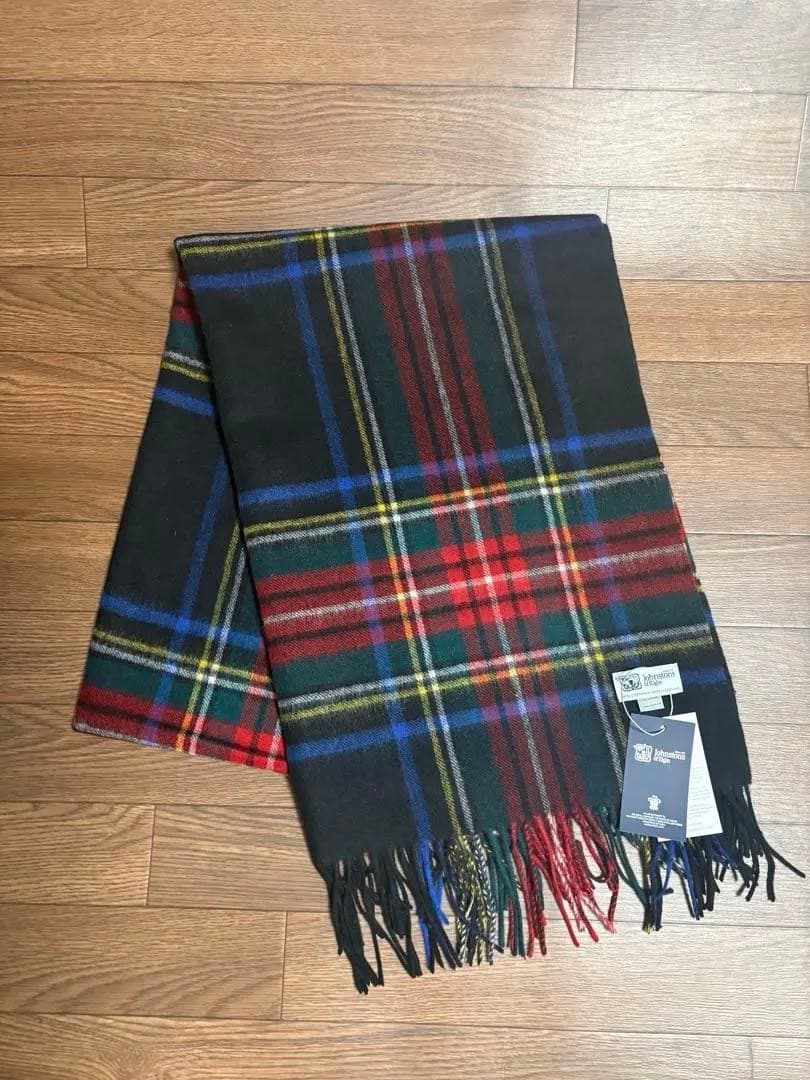 リ*コ様 大判ジョンストンズ カシミヤ 100%マフラー ストール ブラックスチ