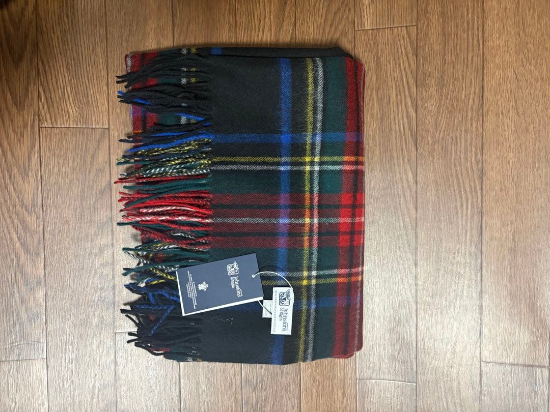 リ*コ様 大判ジョンストンズ カシミヤ 100%マフラー ストール ブラックスチ