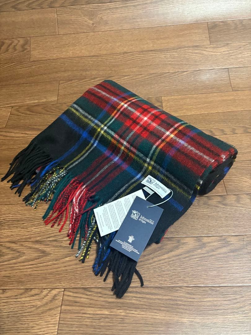 リ*コ様 大判ジョンストンズ カシミヤ 100%マフラー ストール ブラックスチ